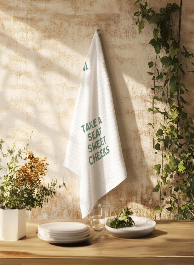 PIUD Sage Green Funny Bathroom Hand Towels, Take a Seat Sweet Cheeks Decorative Hand Towels for Bathroom Washroom Restroom Decor, 16x24 Inch - Image 3
